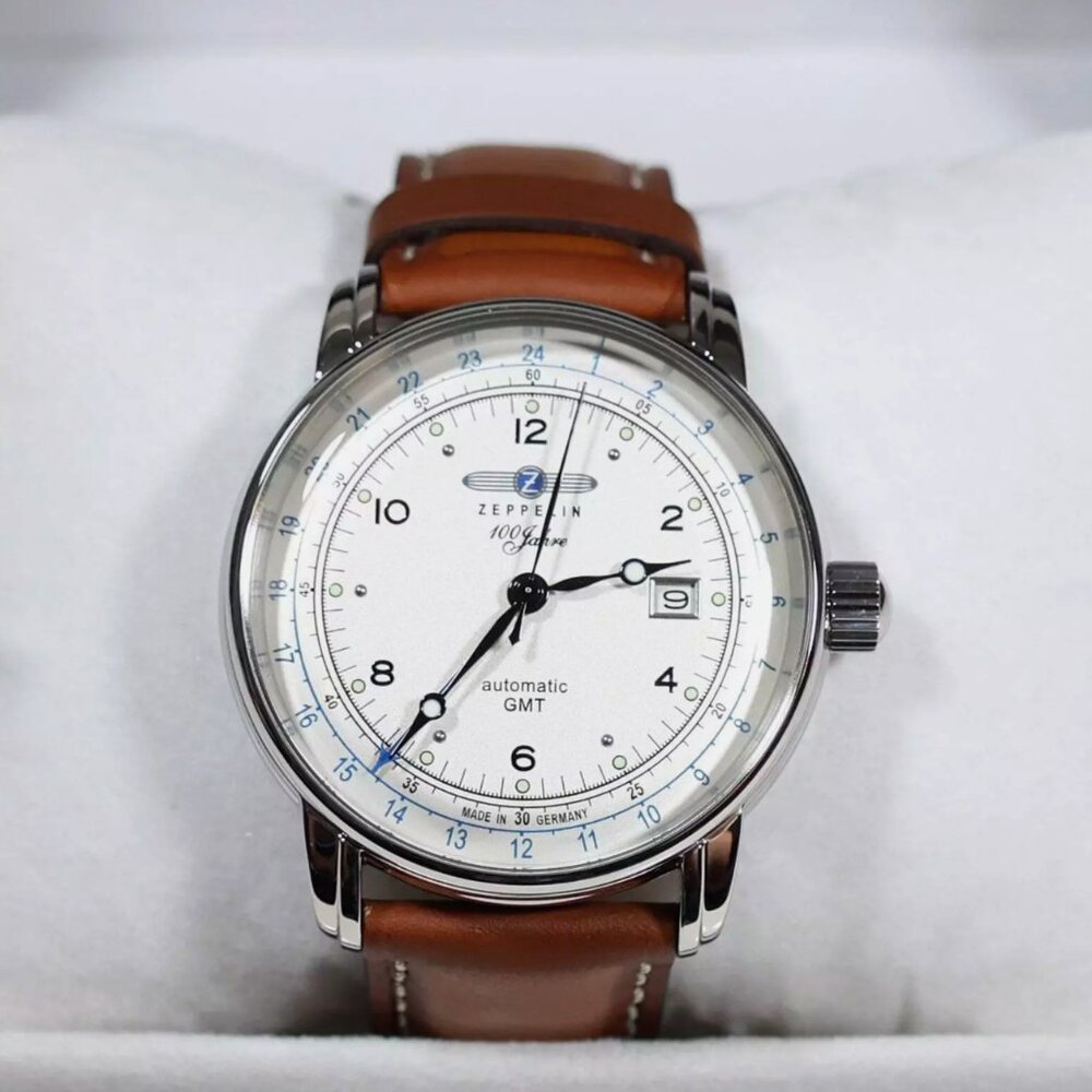 Zeppelin GMT Men's Stainless Steel Brown Leather Strap Watch - Picture 3 of 7